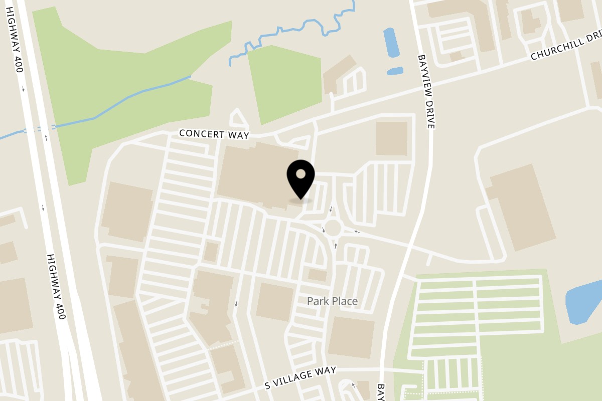 Map showing the location of Boardwalk Restaurant on 24 North Village Way in Barrie